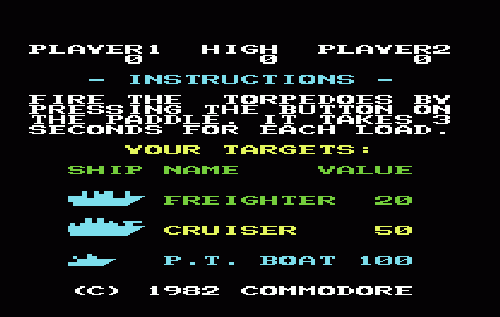 Sea Wolf title screen for Vic-20